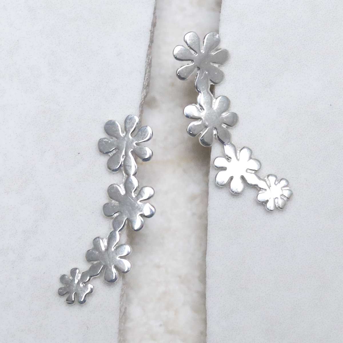 Sterling Silver Curved Flower Ear Climbers
