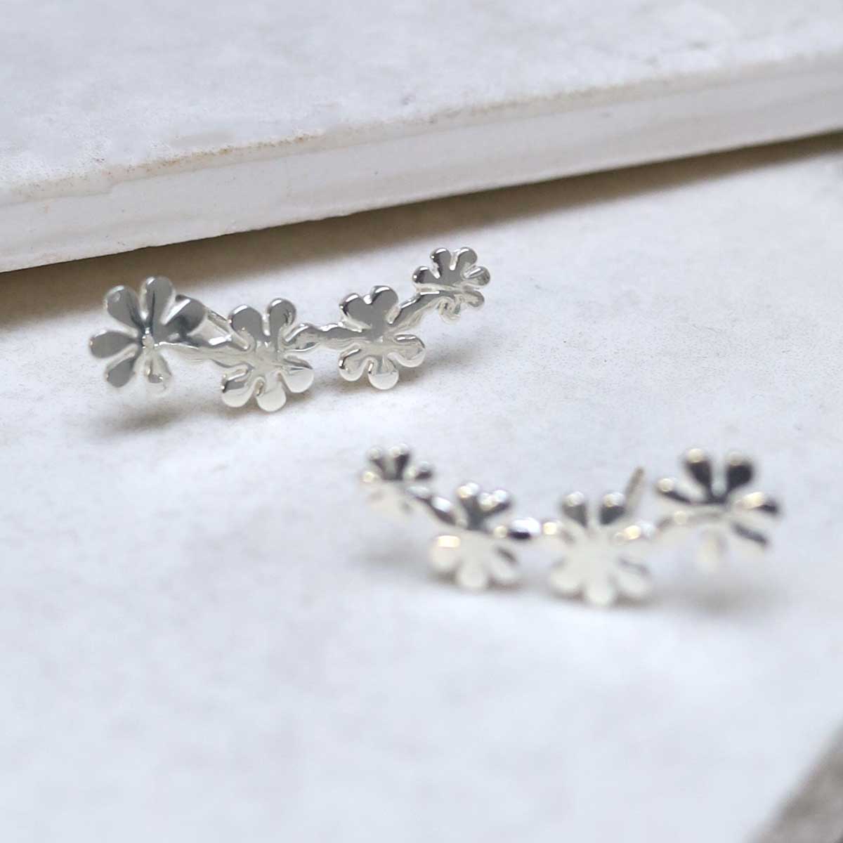 Sterling Silver Curved Flower Ear Climbers