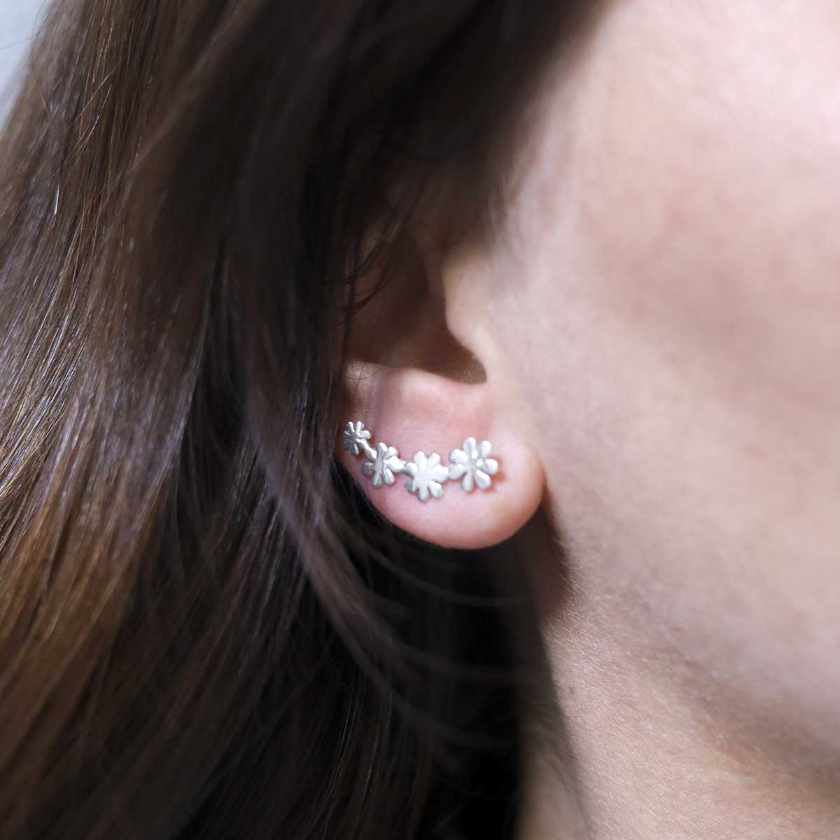 Sterling Silver Curved Flower Ear Climbers