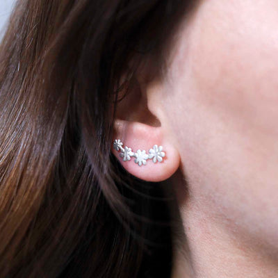 MD307_Sterling Silver Curved Flower Ear Climbers_model