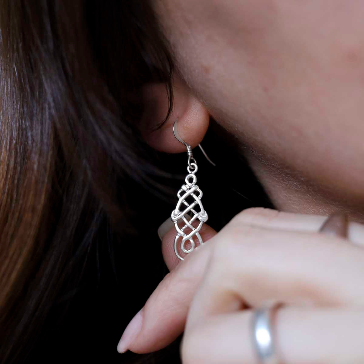 Sterling Silver Celtic Coventina Dangly Earrings