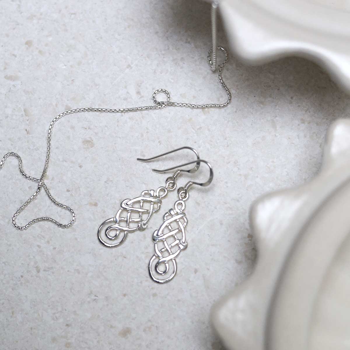 Sterling Silver Celtic Coventina Dangly Earrings