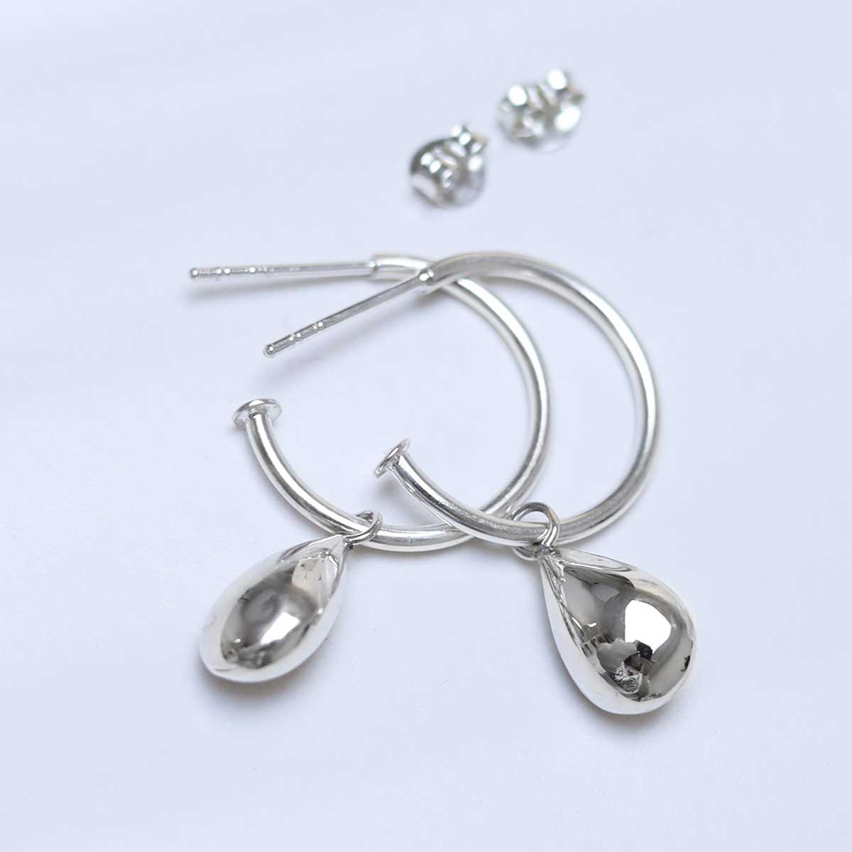 Sterling Silver Teardrop Stud Hoop Earrings
