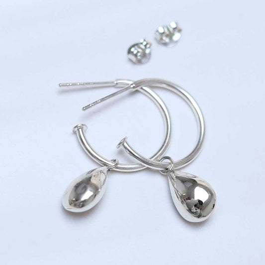 ME488_Sterling Silver Teardrop Stud Hoop Earrings_reshoot 4