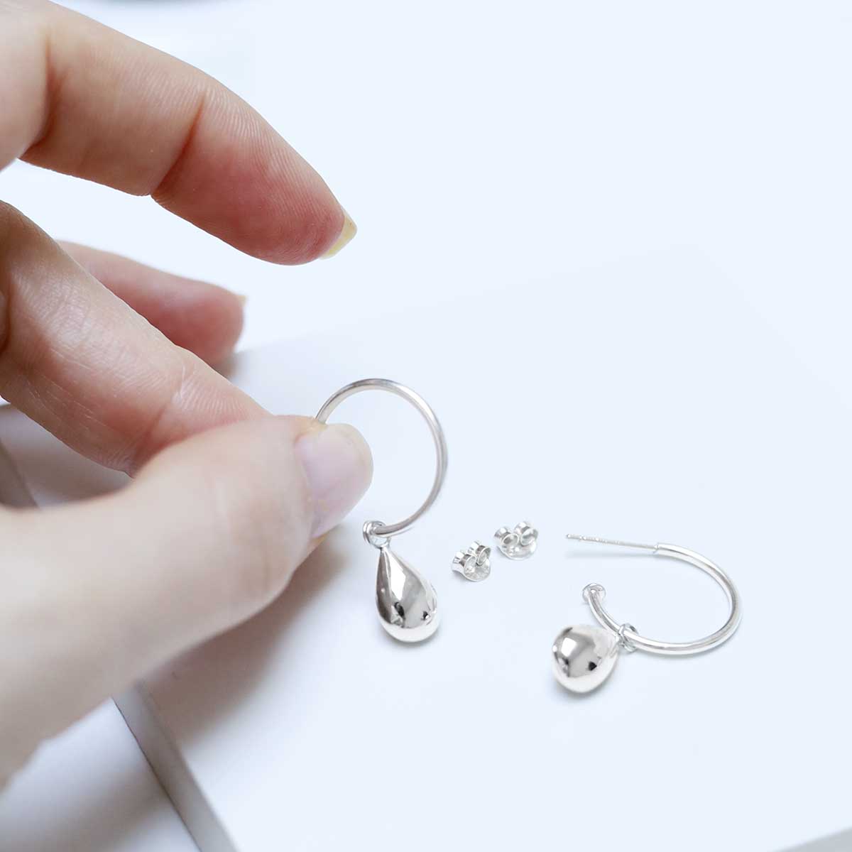 Sterling Silver Teardrop Stud Hoop Earrings