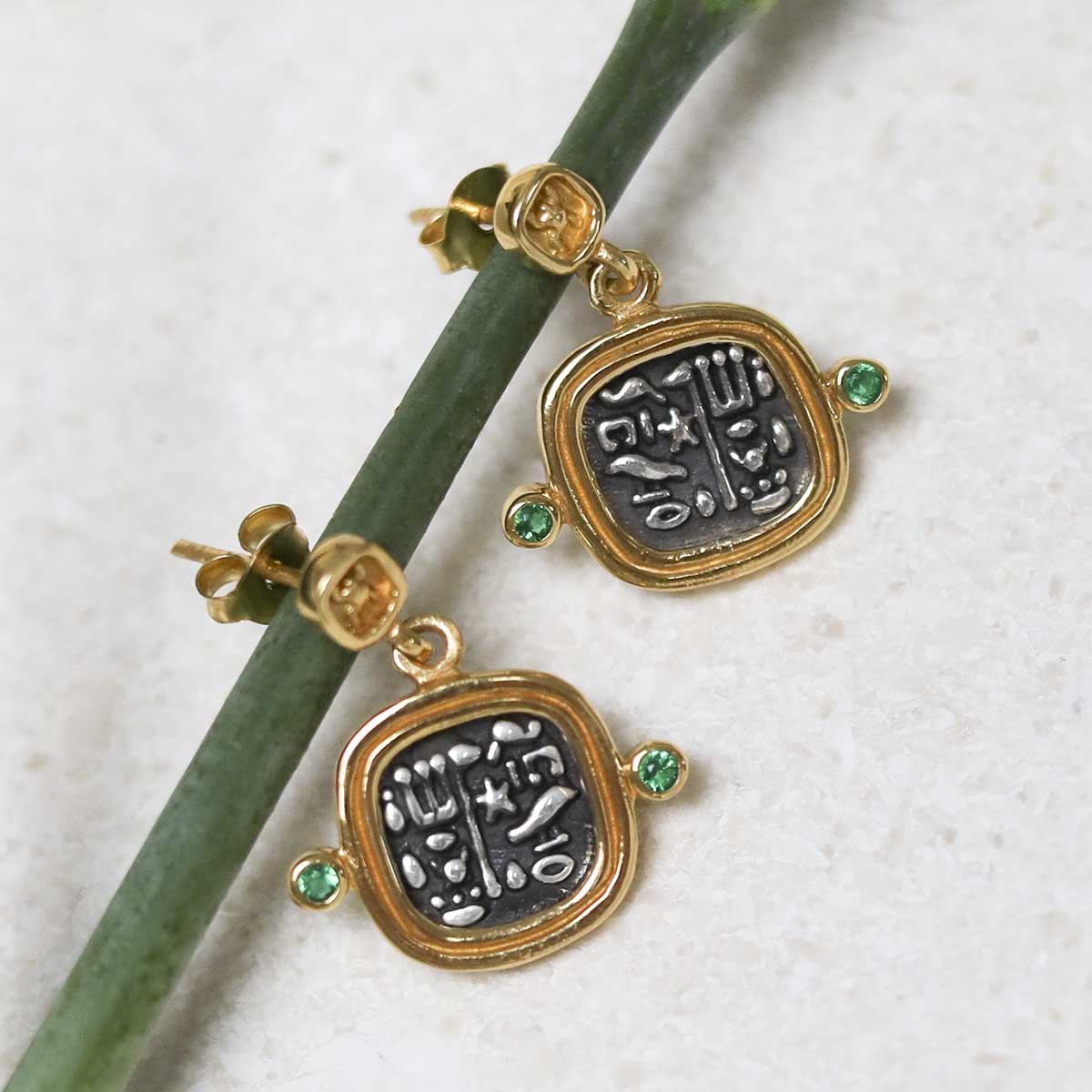 Gold Plated Sterling Silver Hieroglyphics Square Earrings