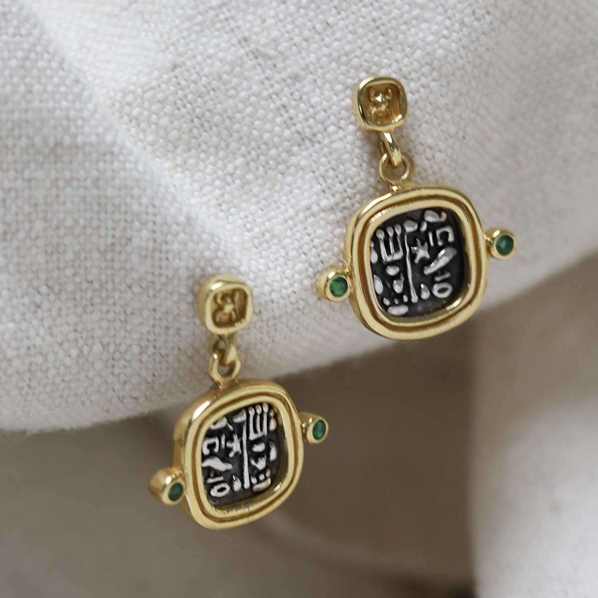 Gold Plated Sterling Silver Hieroglyphics Square Earrings