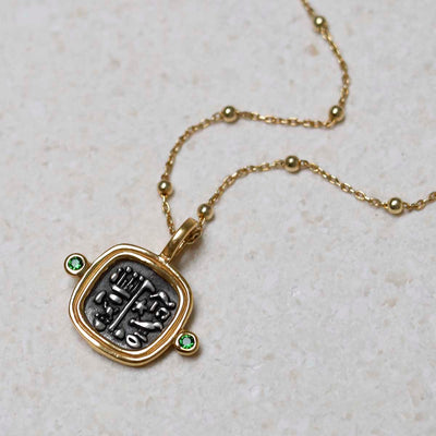 MZB149P_Gold Plated Sterling Silver Hieroglyphics Square Necklace_8