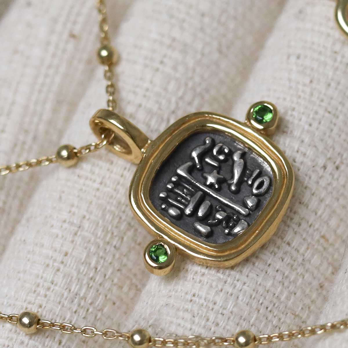 Gold Plated Sterling Silver Hieroglyphics Square Necklace