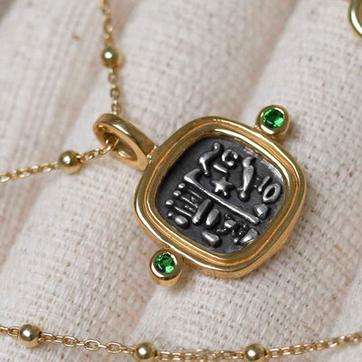 MZB149P_Gold Plated Sterling Silver Hieroglyphics Square Necklace_7