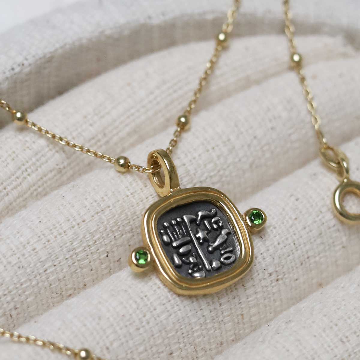 Gold Plated Sterling Silver Hieroglyphics Square Necklace