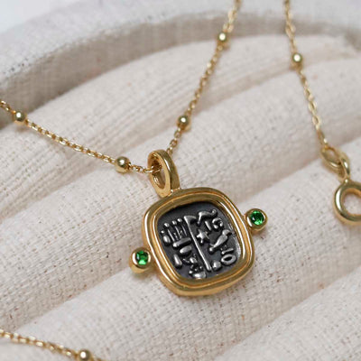 MZB149P_Gold Plated Sterling Silver Hieroglyphics Square Necklace_6