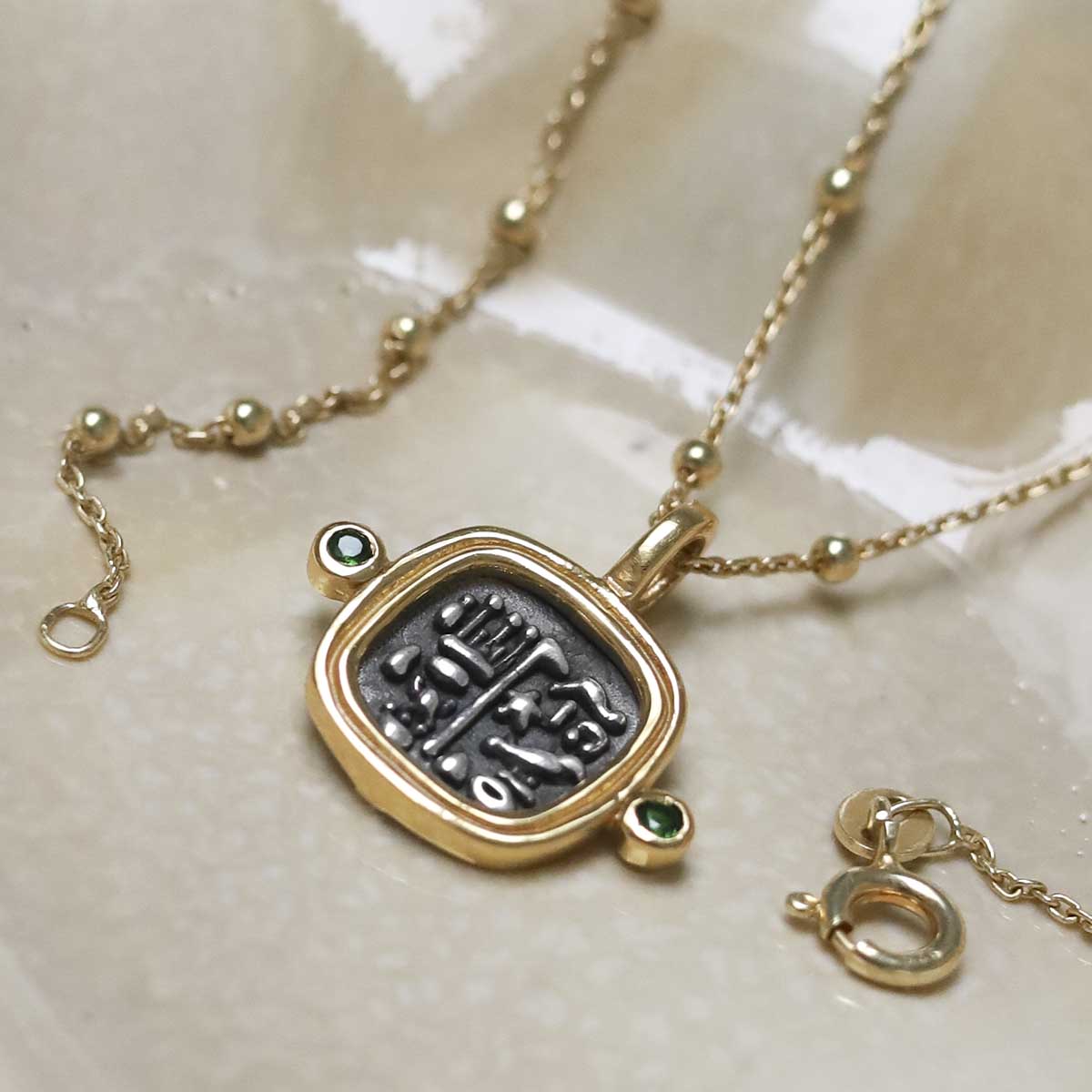 Gold Plated Sterling Silver Hieroglyphics Square Necklace