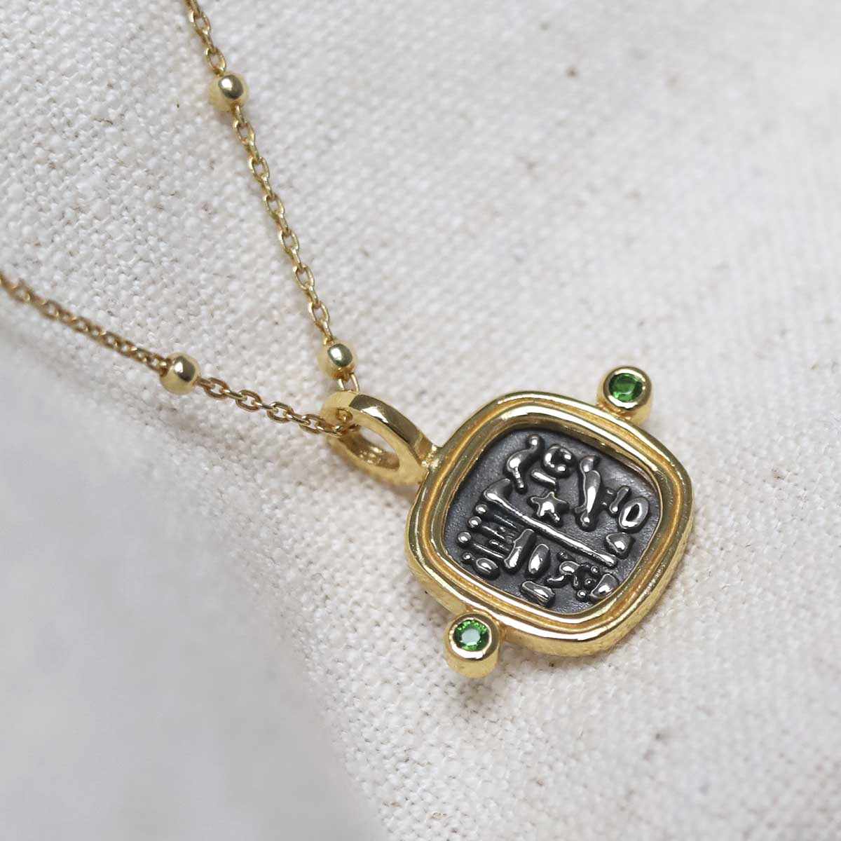Gold Plated Sterling Silver Hieroglyphics Square Necklace