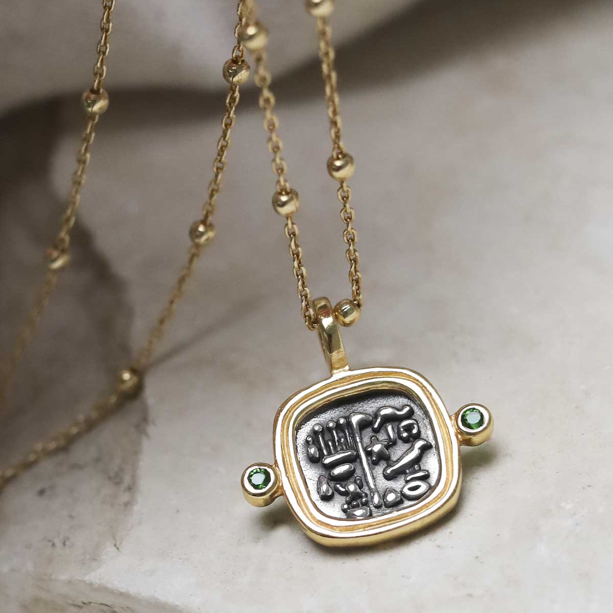 Gold Plated Sterling Silver Hieroglyphics Square Necklace