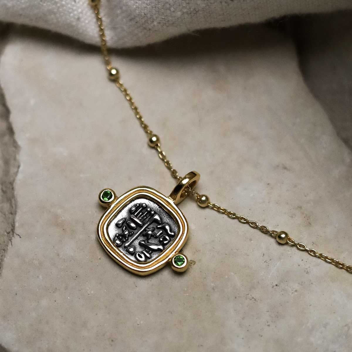 Gold Plated Sterling Silver Hieroglyphics Square Necklace
