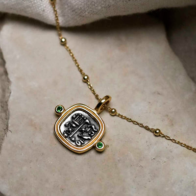 MZB149P_Gold Plated Sterling Silver Hieroglyphics Square Necklace_1