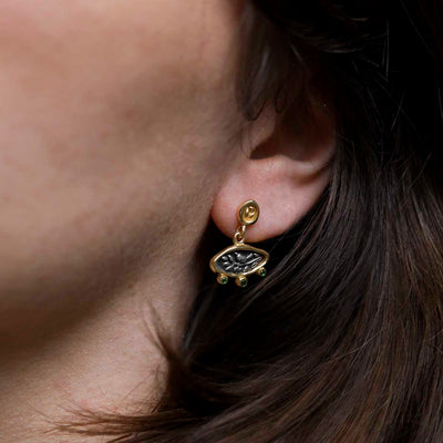 MZB150E_Gold Plated Sterling Silver Hieroglyphics Earrings_10 model