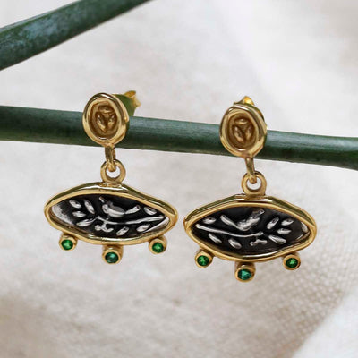 MZB150E_Gold Plated Sterling Silver Hieroglyphics Earrings_4