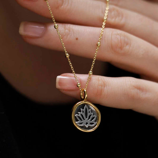 MZB152_Gold Plated Sterling Silver Lotus Necklace_model 12
