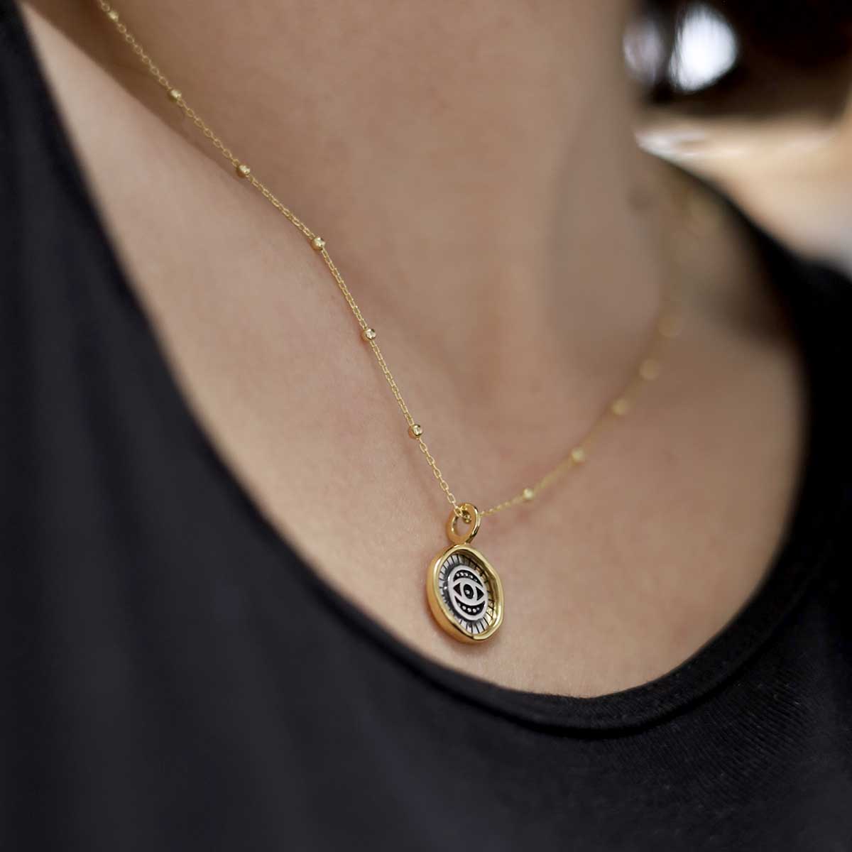 Gold Plated Sterling Silver Evil Eye Round Necklace