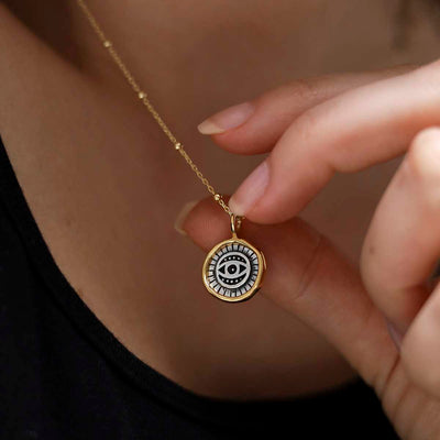 MZB153_Gold Plated Sterling Silver Evil Eye Round Necklace_10