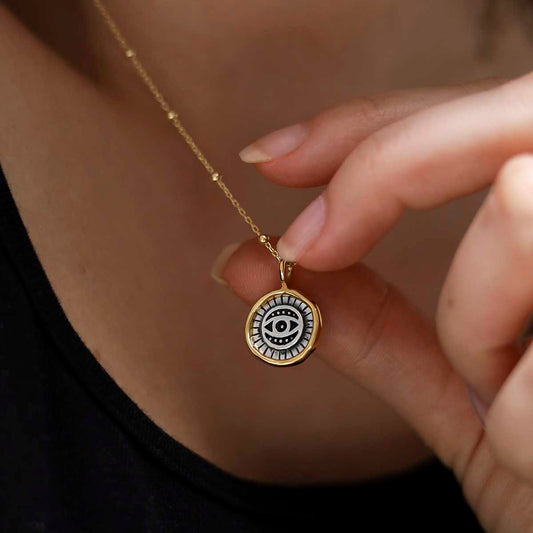 MZB153_Gold Plated Sterling Silver Evil Eye Round Necklace_10