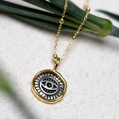MZB153_Gold Plated Sterling Silver Evil Eye Round Necklace_9