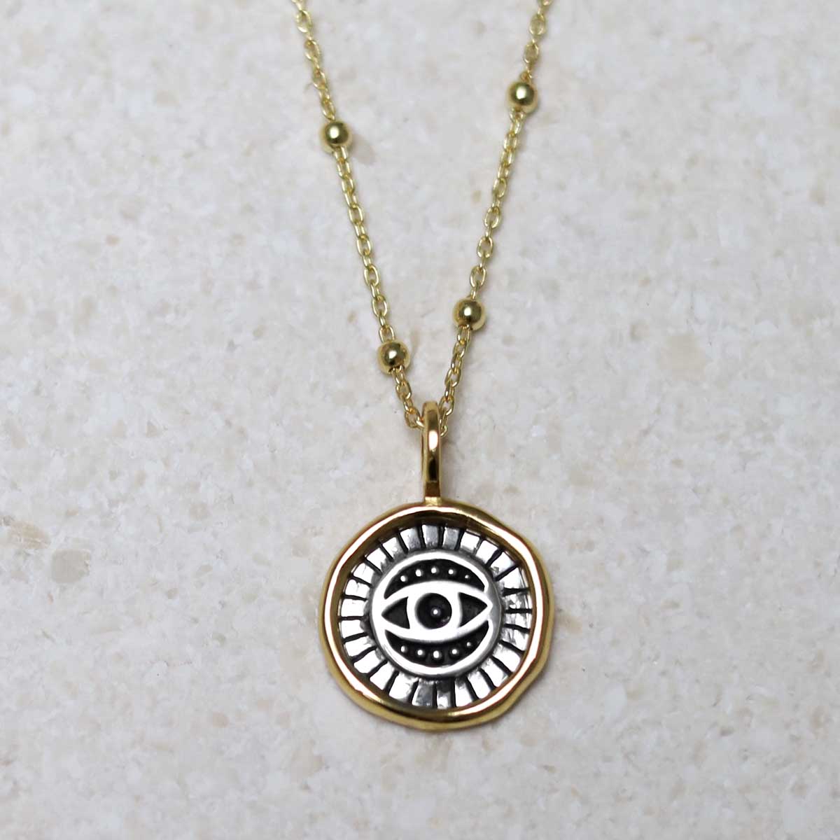 Gold Plated Sterling Silver Evil Eye Round Necklace