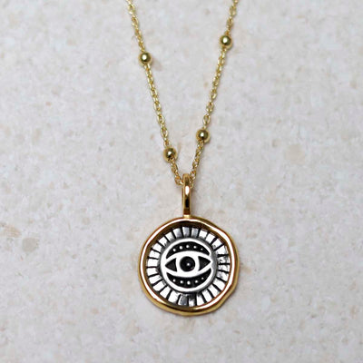 MZB153_Gold Plated Sterling Silver Evil Eye Round Necklace_8