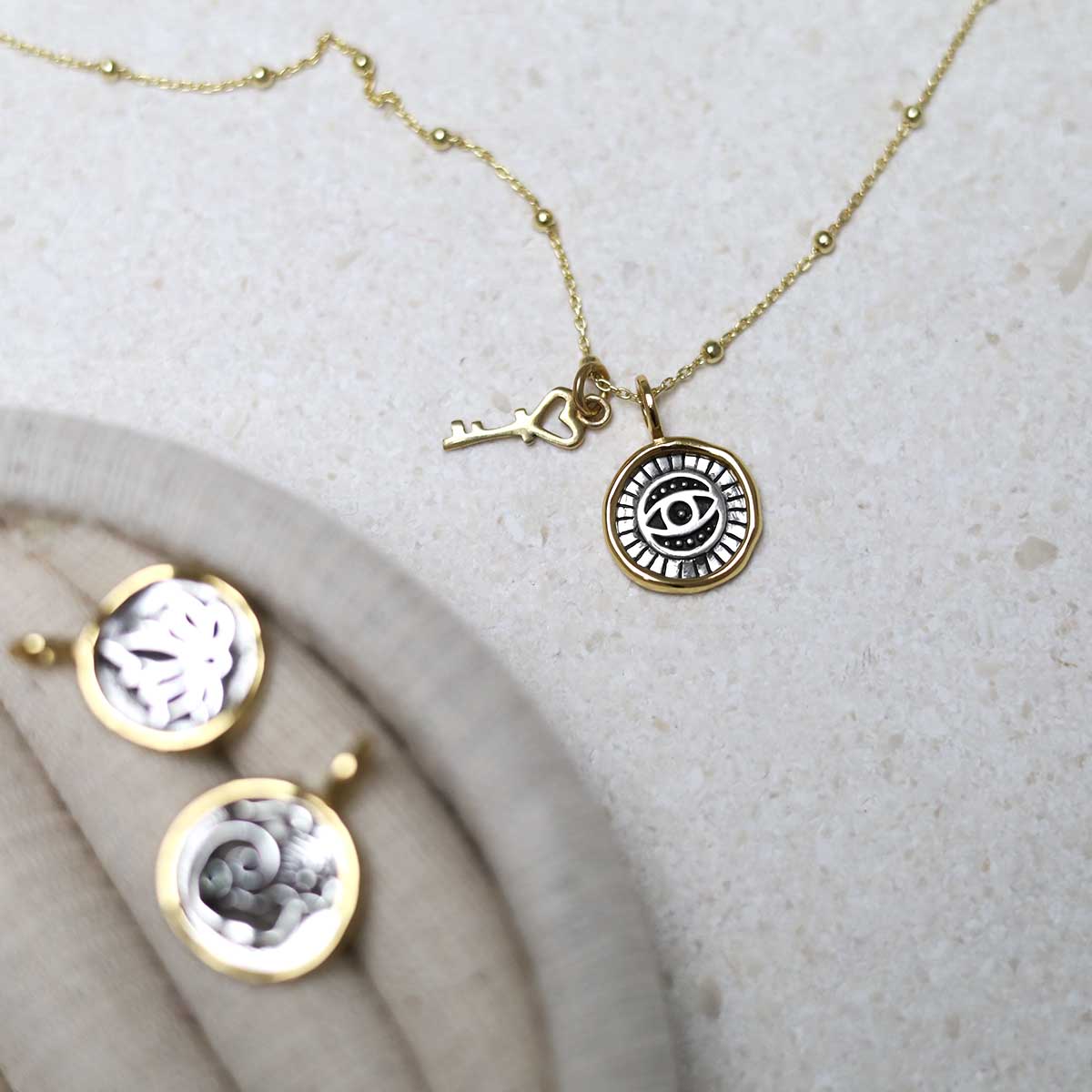 Gold Plated Sterling Silver Evil Eye Round Necklace