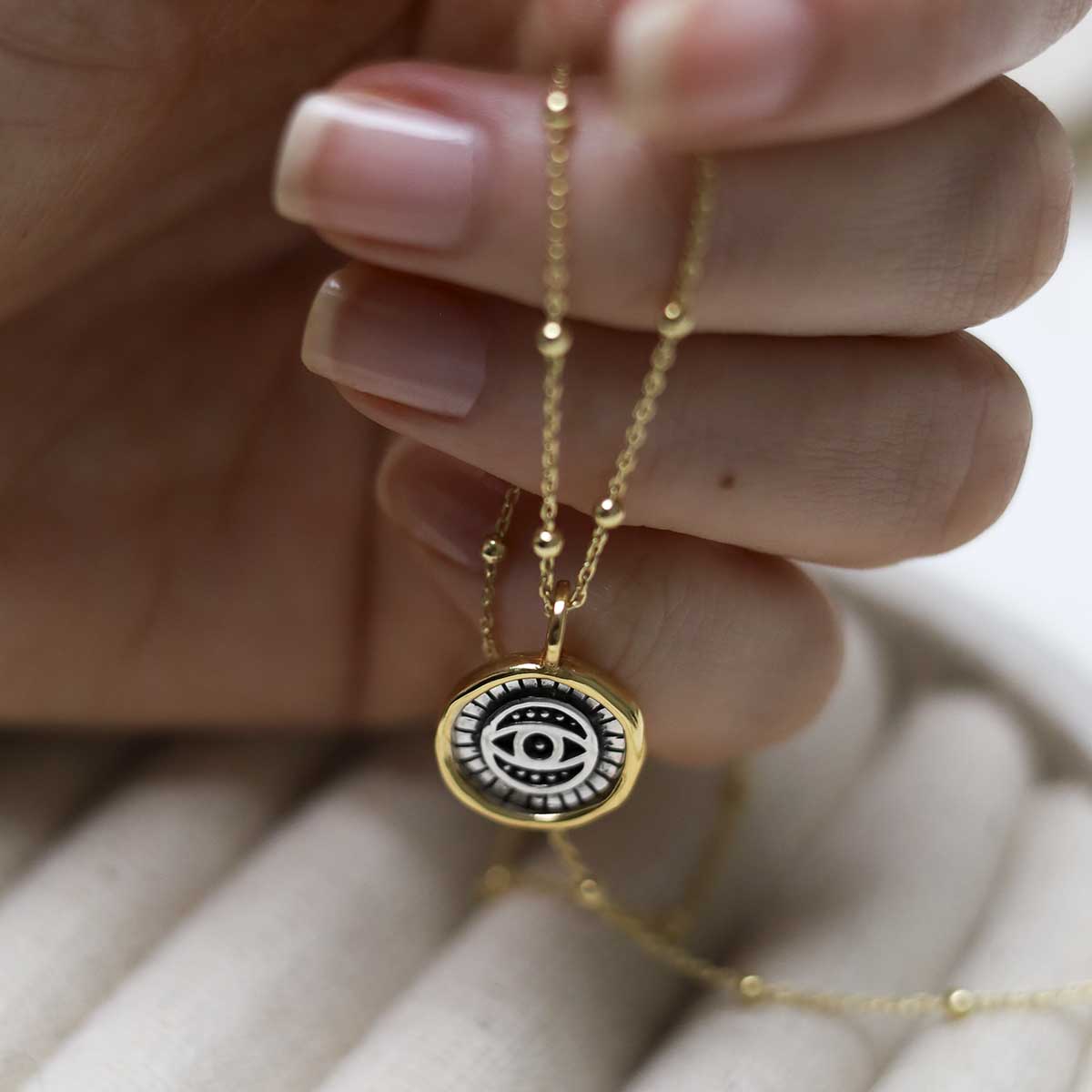 Gold Plated Sterling Silver Evil Eye Round Necklace