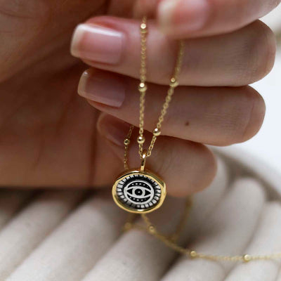 MZB153_Gold Plated Sterling Silver Evil Eye Round Necklace_5