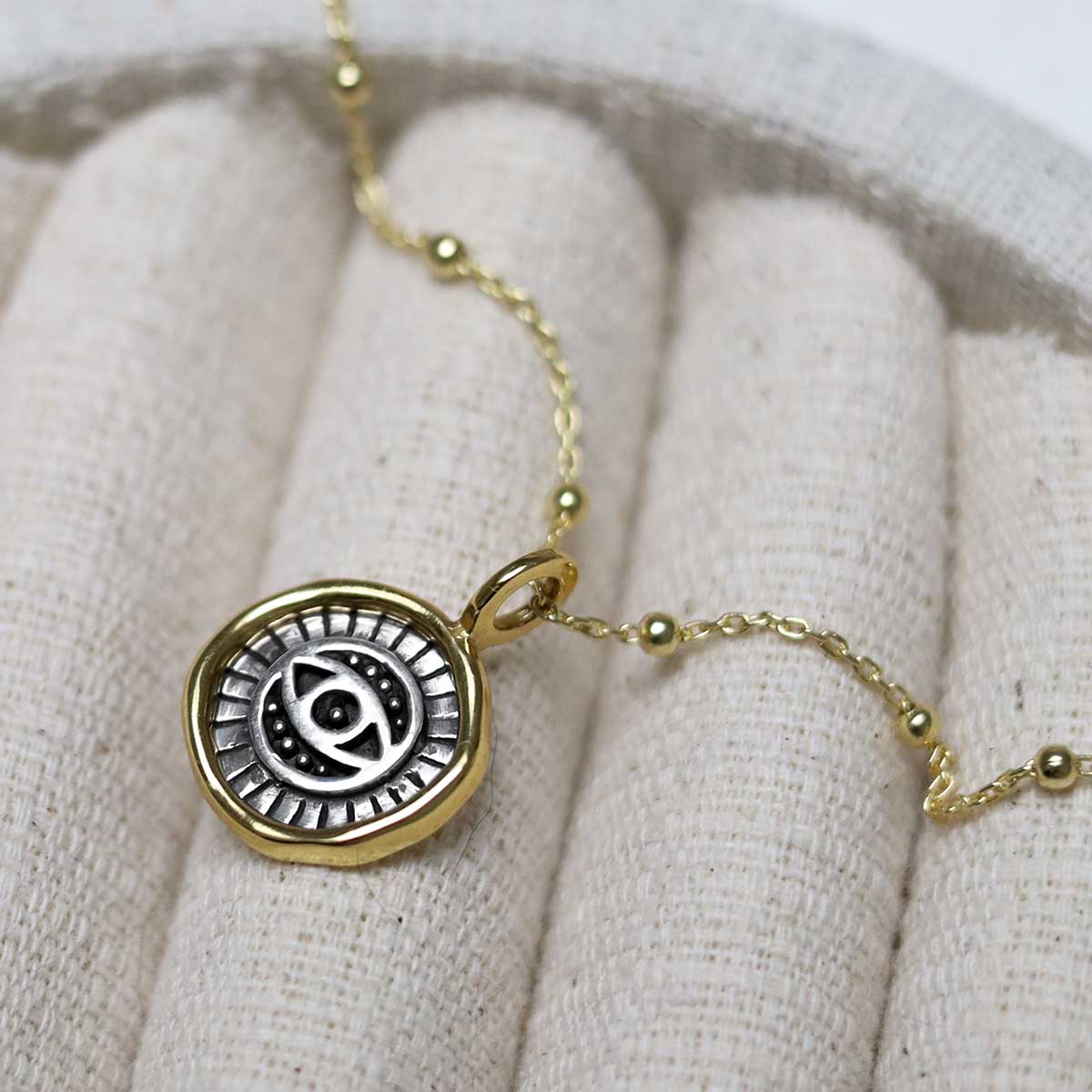 Gold Plated Sterling Silver Evil Eye Round Necklace