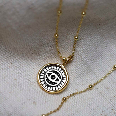 MZB153_Gold Plated Sterling Silver Evil Eye Round Necklace_2