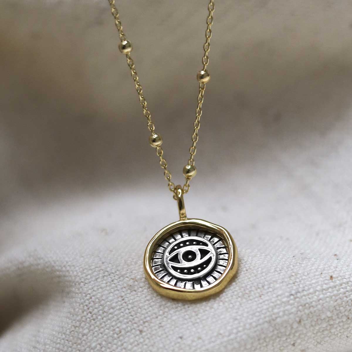 Gold Plated Sterling Silver Evil Eye Round Necklace
