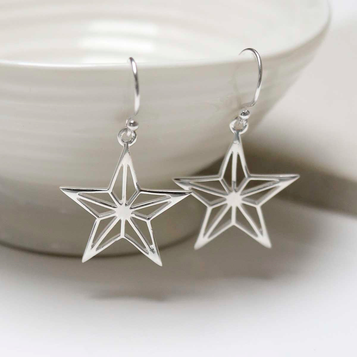 Sterling Silver Dangly Geometric Star Earrings