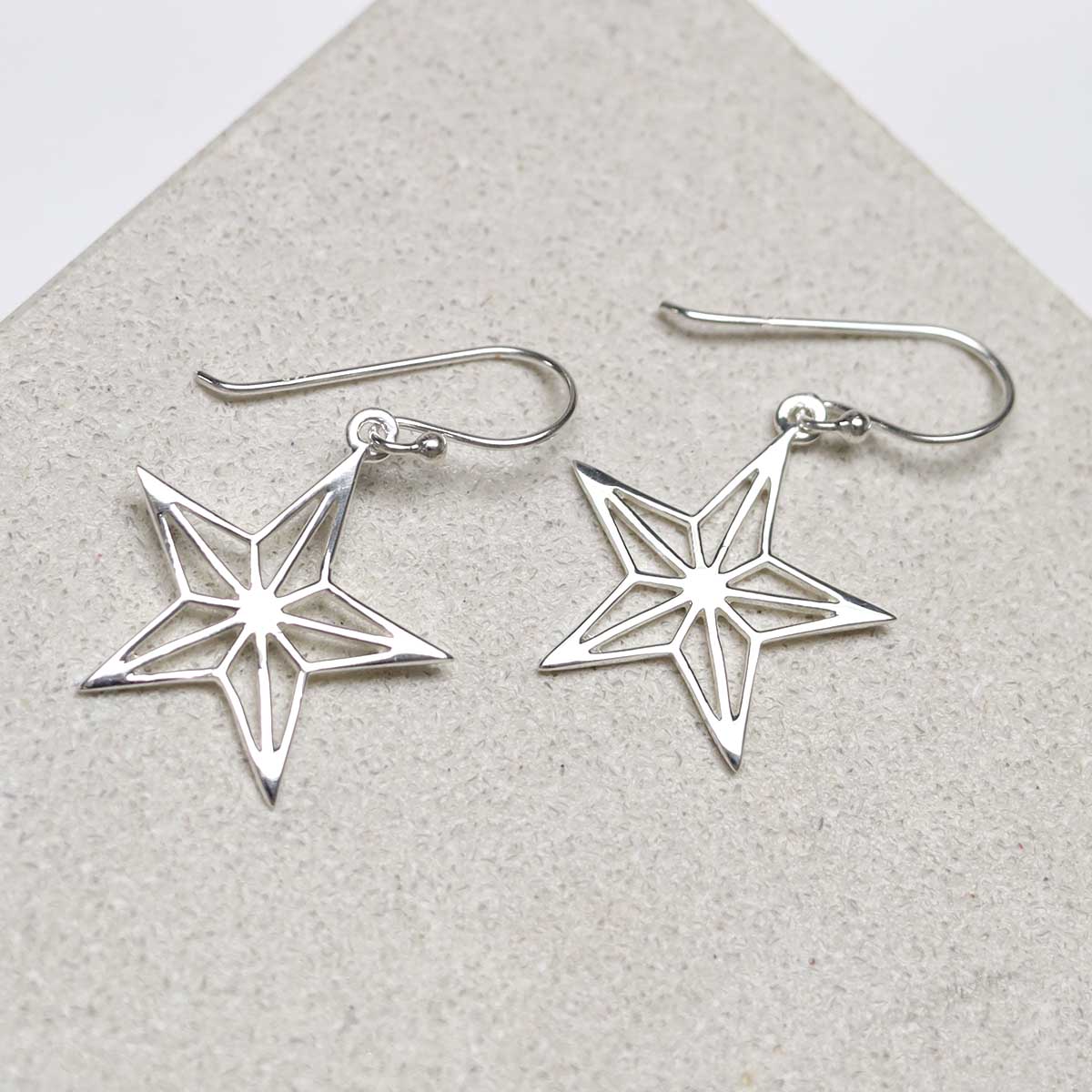 Sterling Silver Dangly Geometric Star Earrings