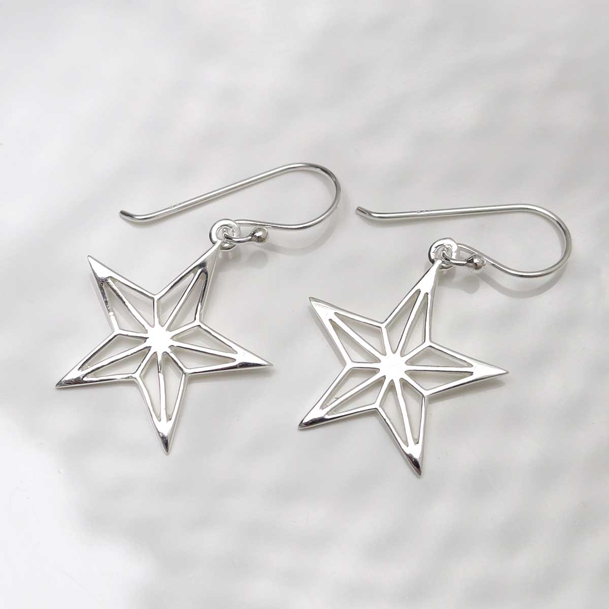 Sterling Silver Dangly Geometric Star Earrings