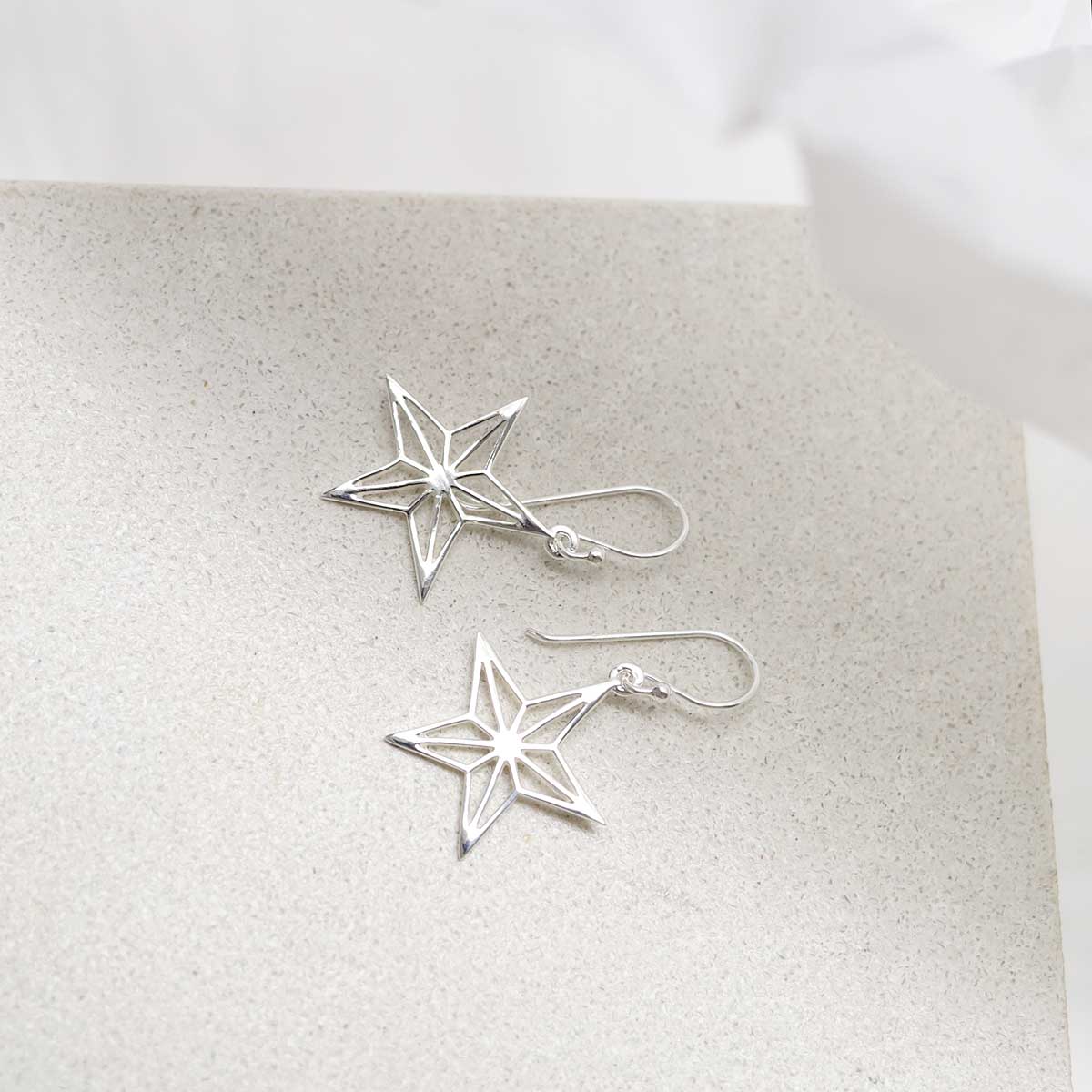 Sterling Silver Dangly Geometric Star Earrings