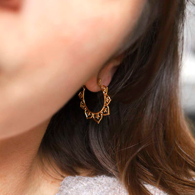 ML864B_8k Gold Plated Brass Marrakesh Hoops_model 1