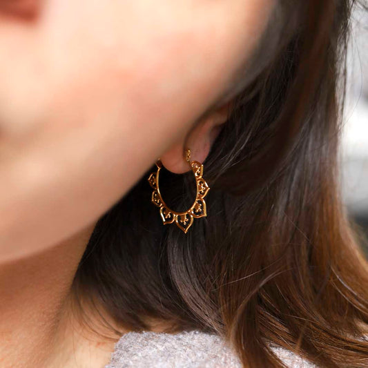 ML864B_8k Gold Plated Brass Marrakesh Hoops_model 1