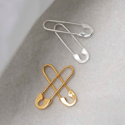 ML961B_18k Gold Plated Brass Safety Pin Earrings_3