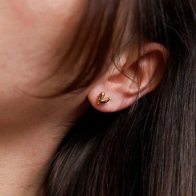 ML722B_18k Gold Plated Brass Love Heart Studs_model 2