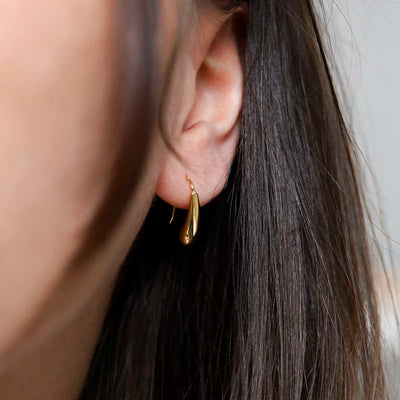ML894B_18k Gold Plated Brass Small Liquid Drop Earrings_model 2