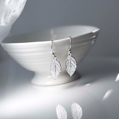 MF469E_Sterling Silver Mint Leaf Dangly Earrings_1