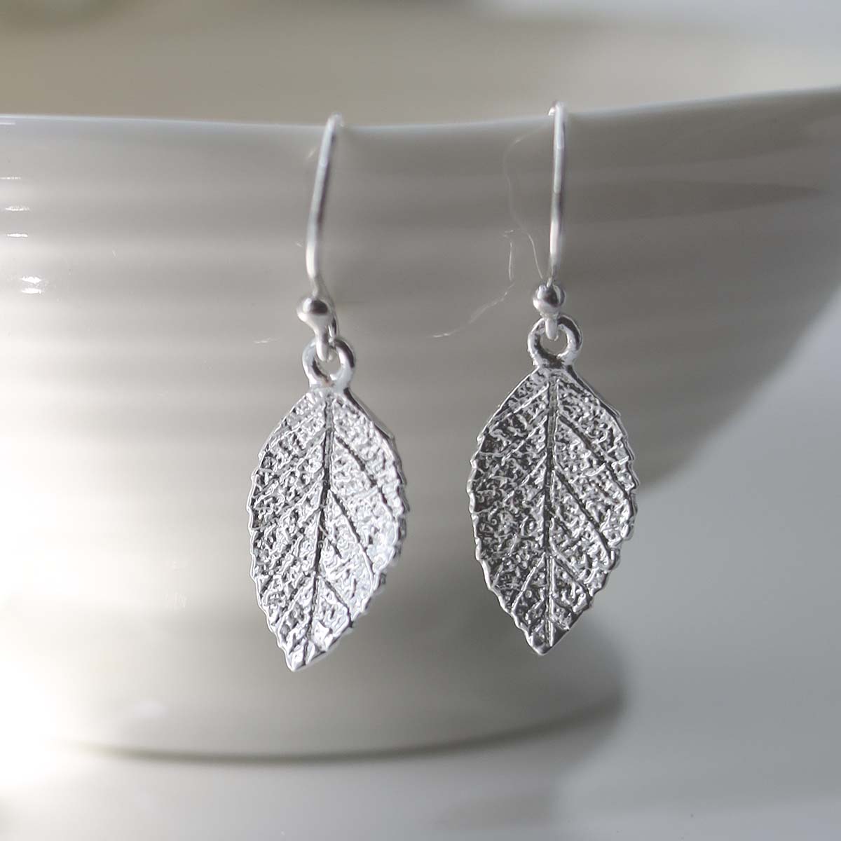 Sterling Silver Mint Leaf Dangly Earrings