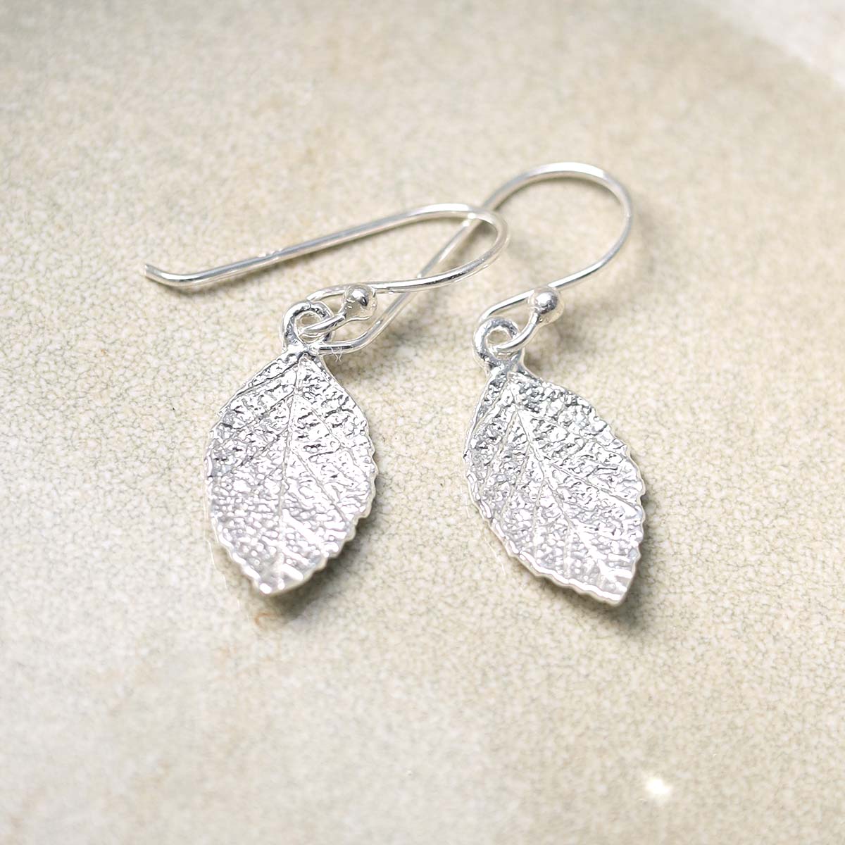 Sterling Silver Mint Leaf Dangly Earrings