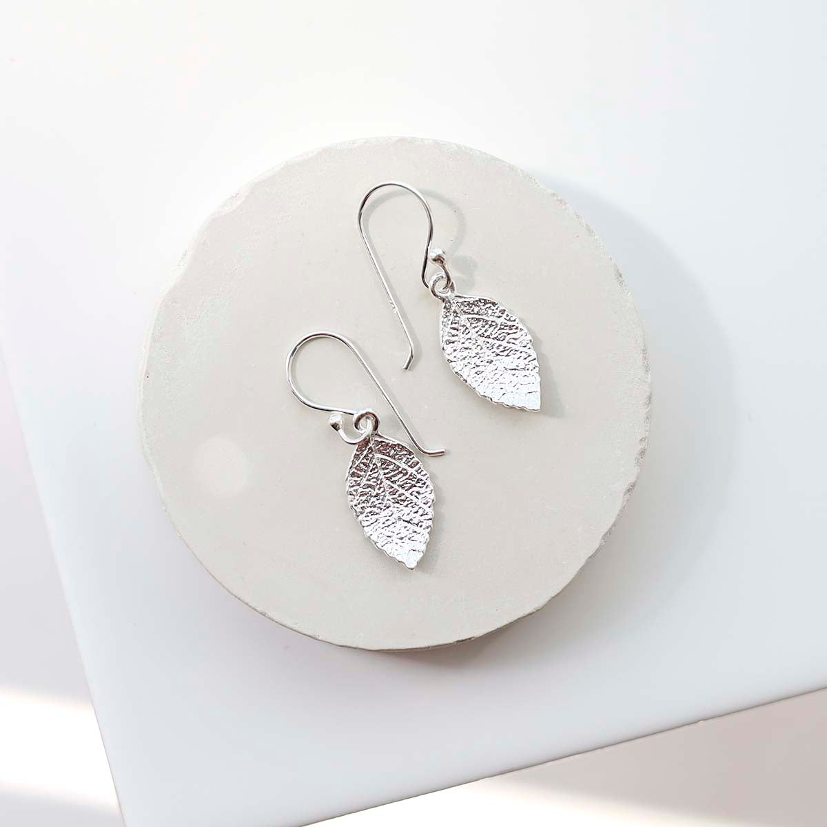 Sterling Silver Mint Leaf Dangly Earrings