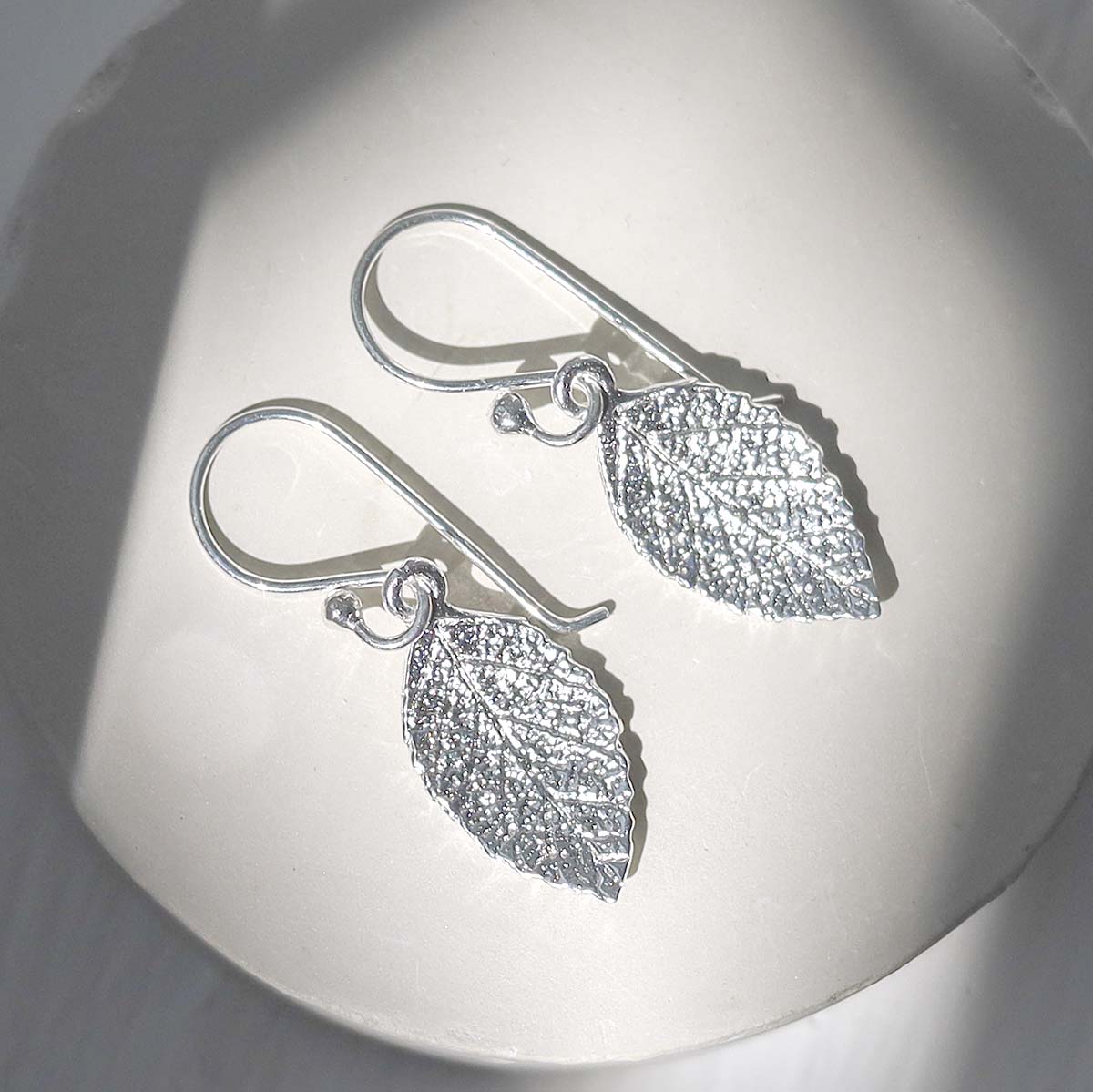 Sterling Silver Mint Leaf Dangly Earrings